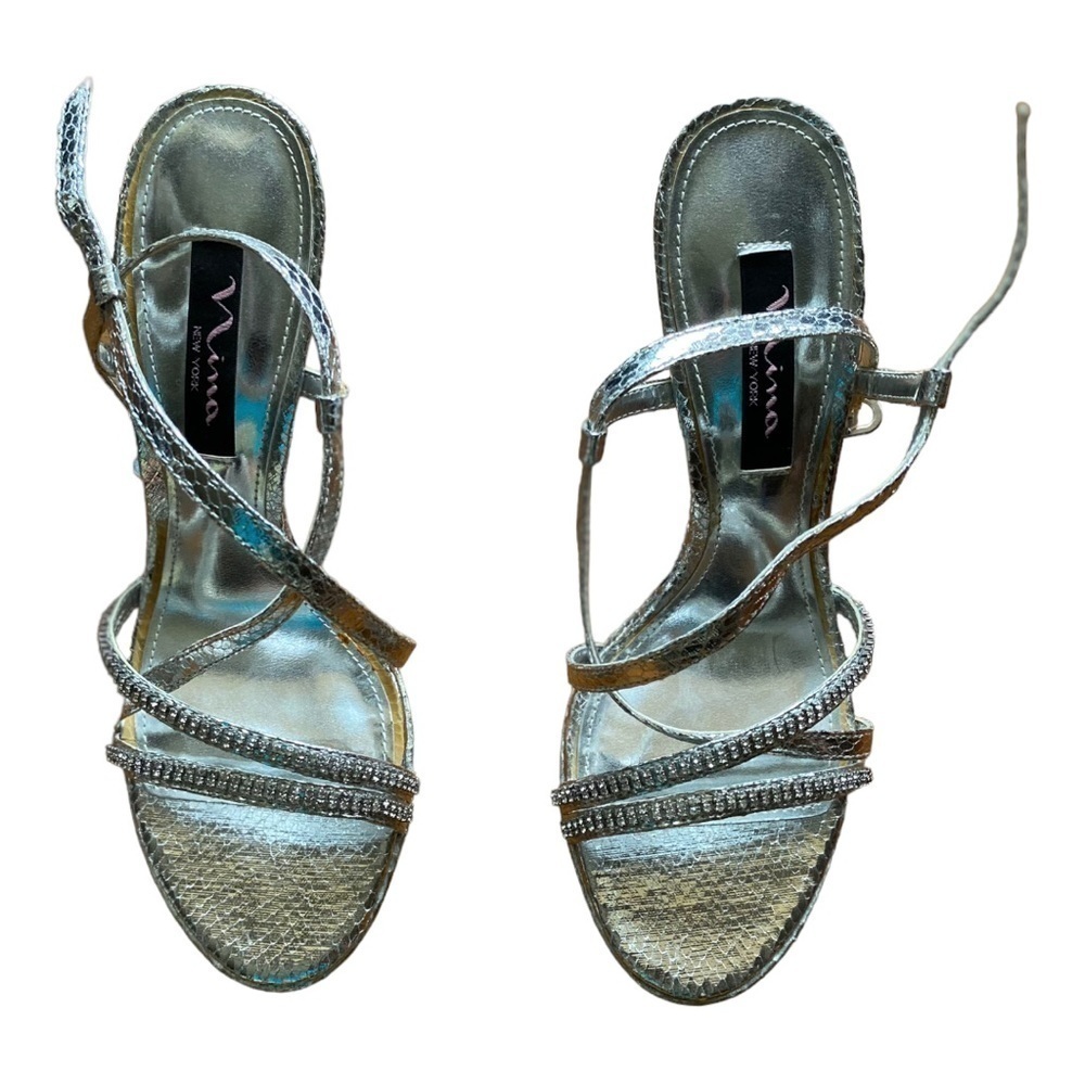 Nina Women’s Blossom Silver heeled sandal Size 6